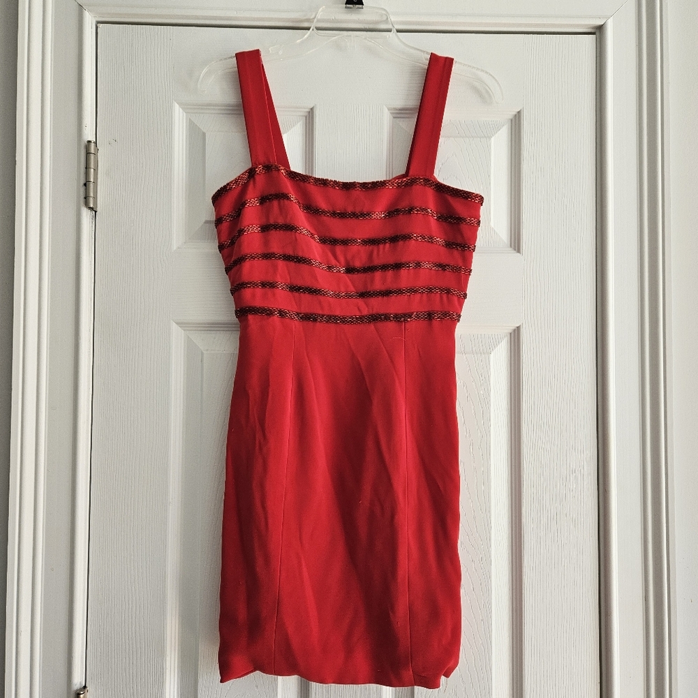 Niteline VINTAGE 80s Red and Black Striped Prom Dress Sz 4